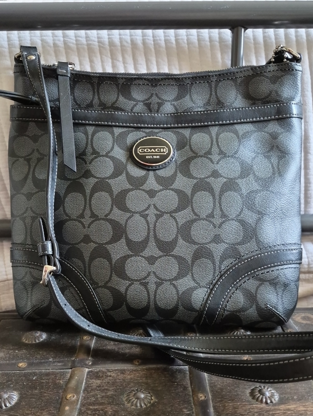 Coach Black/Charcoal Signature Crossbody Bag Like New